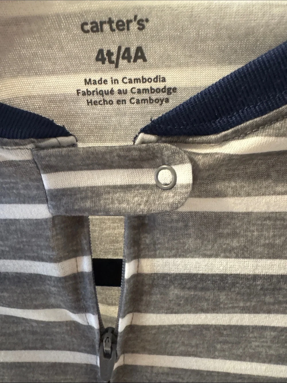 Carter's Gray & White Striped Footed One-Piece with Red Fire Truck Applique